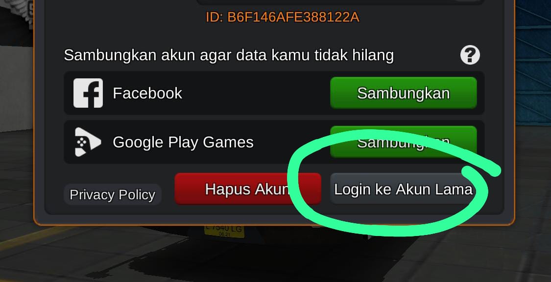 Contoh tampilan login BUSSID
