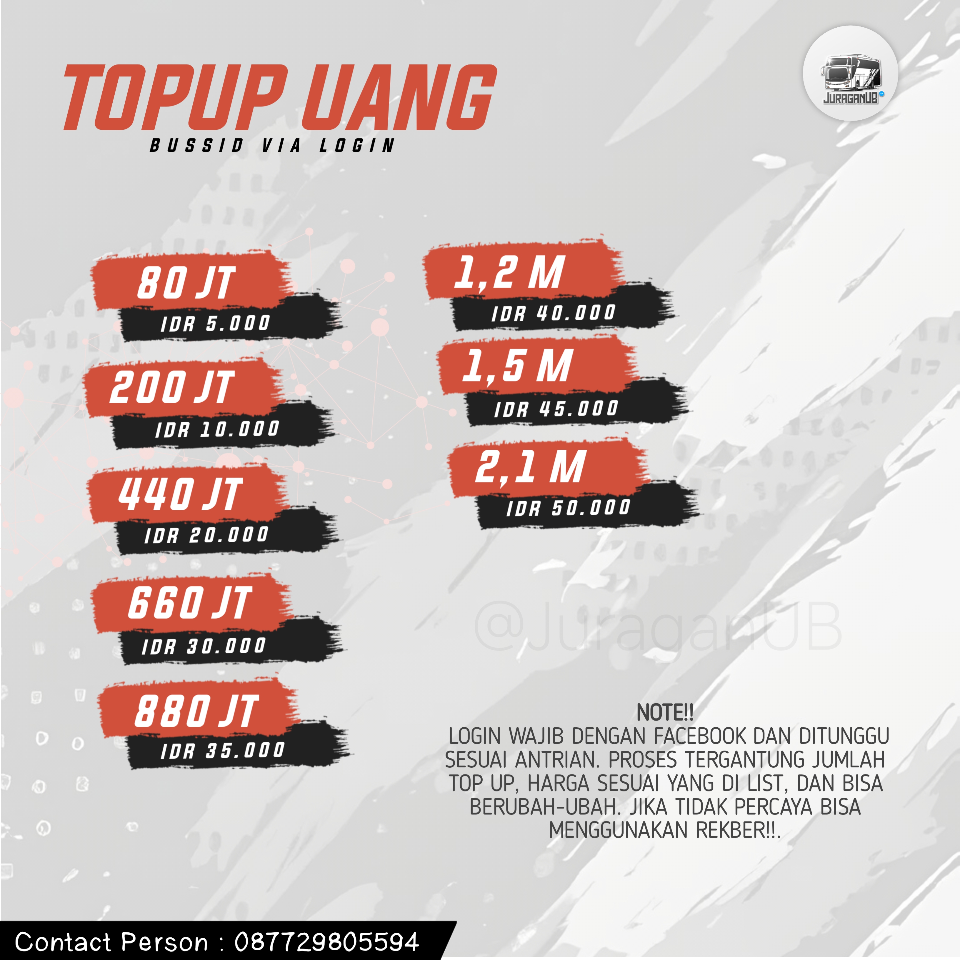 Pricelist Top Up UB